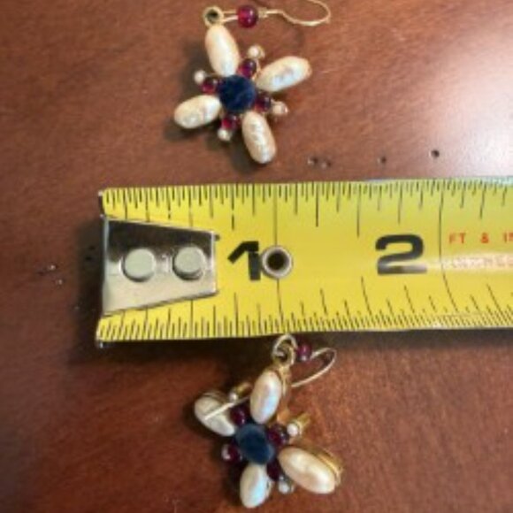 Earrings - Cross shaped with Faux Pearls & Gems - Picture 3 of 3